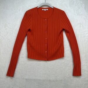 Reformation Cardigan Sweater Ribbed Fitted Button Front Orange Womens S